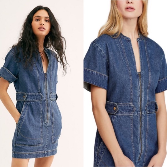 free people dream on denim mini dress